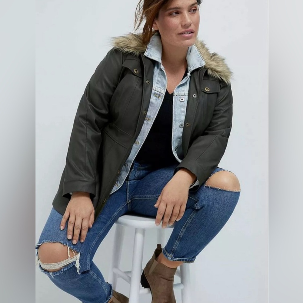 Maeve from Anthropologie Size 10 Kellie Faux Leather Jacket Army Green